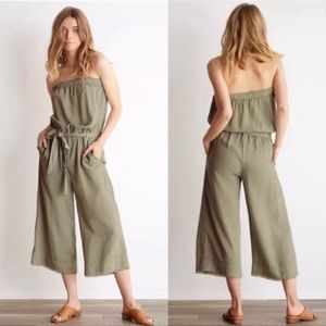 Anthropologie cloth & stone frayed strapless jumpsuit. Size medium with raw hem.